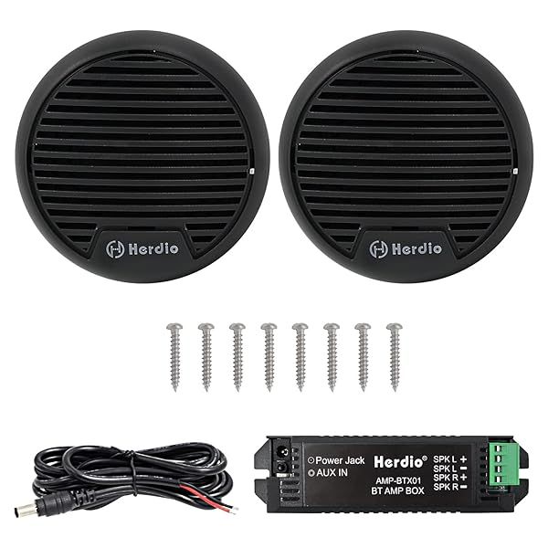 Herdio 3 Inch 12V Marine Boat Bluetooth Stereo Receiver Motorcycle Speakers Digital Media Audio System Round Flush Mount 140 Watt Pair