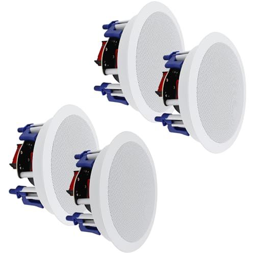 Herdio Ceiling Speakers 2-Way 5.25" 600 Watts Passive Wired Flush Mount in Wall Speakers for Home Theater Living Room Office Covered Porches(2Pairs, Paintable-Grille)