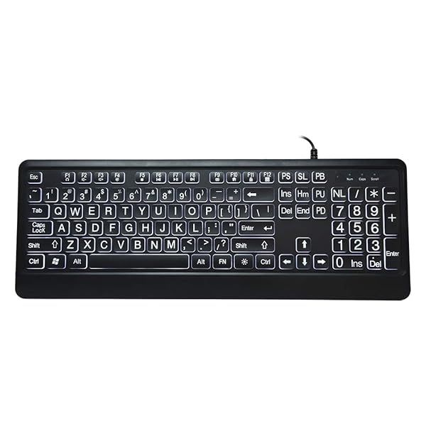 Hilitand Large Font USB Keyboard White LED Backlit 104 Keys Full Size Ideal for Seniors