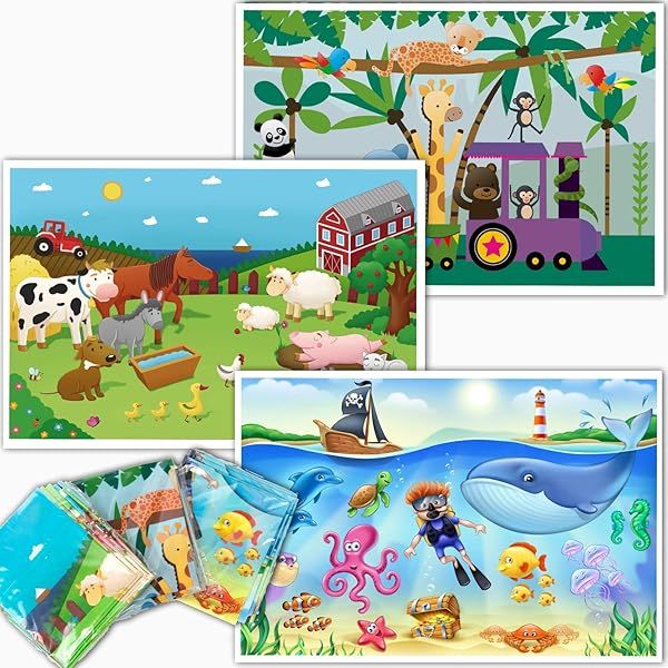 "HomeWorthy 60 Pack Disposable Baby Placemats - 3 Designs, 12"x18", Perfect for Restaurants & Dining with Kids"