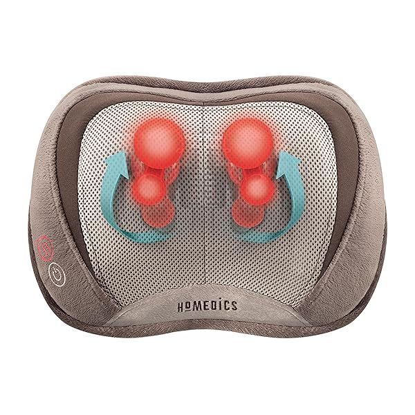 Portable Shiatsu Massage Pillow with Heat - Homedics Back & Neck Massager for Travel, Targets Upper & Lower Back, Neck & Shoulders