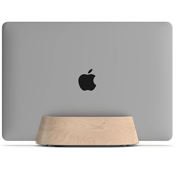 Adjustable HumanCentric Vertical Laptop Stand - Fits MacBook Pro & More, Stylish Maple Wood Desk Holder