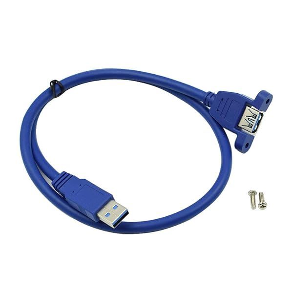 Hxchen 60cm Super Speed USB 3.0 Type A Male to Female Extension Cable Panel Mount Blue 1 Pc