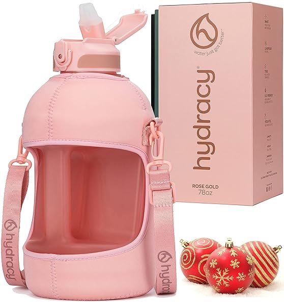 Hydracy 78 oz Water Bottle with Time Marker & Straw - Reusable Half Gallon Gym Bottle with Handle