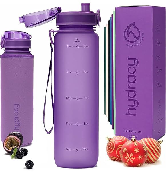 Hydracy 32 oz Water Bottle with Time Marker - BPA Free, Leakproof, No Sweat Sleeve for Gym & Outdoor Use