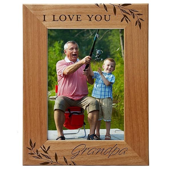 I Love You Grandpa Engraved Natural Wood Photo Frame 5x7 Vertical Portrait Best Grandpa Ever Gifts for Grandparents Day Father's Day Christmas