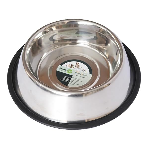 ICONIC PET 24 oz Stainless Steel Non Skid Pet Food Water Bowl with Rubber Ring Dishwasher Safe Dog Cat Feeding Bowl