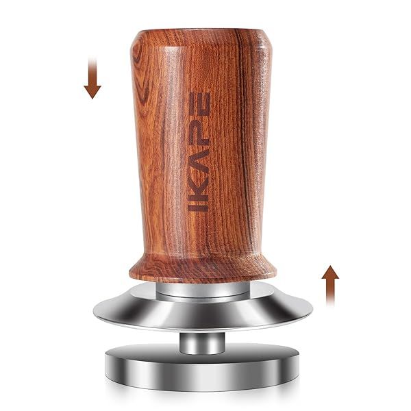 IKAPE 51mm Espresso Coffee Tamper Spring Loaded Calibrated Premium Stainless Steel Walnut Compatible with All 51mm Espresso Machines