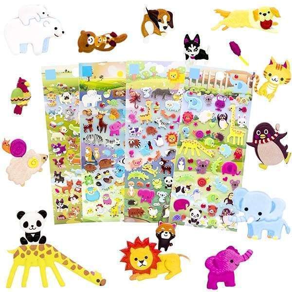 IMNEXT2U 3D Puffy Stickers for Kids - Reusable Animal Stickers for Toddlers, Boys & Girls (Zoo Theme, 4 Sheets)