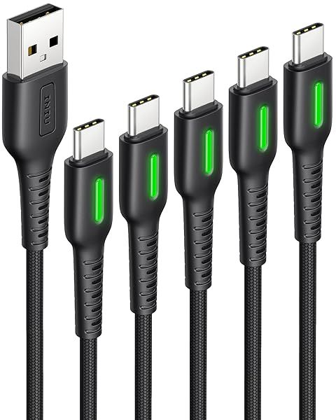 INIU USB C Cable 5-Pack Fast Charging Type C Cord Nylon Braided for iPhone 16 15 Samsung Galaxy S21 S20 Google Pixel 7 6