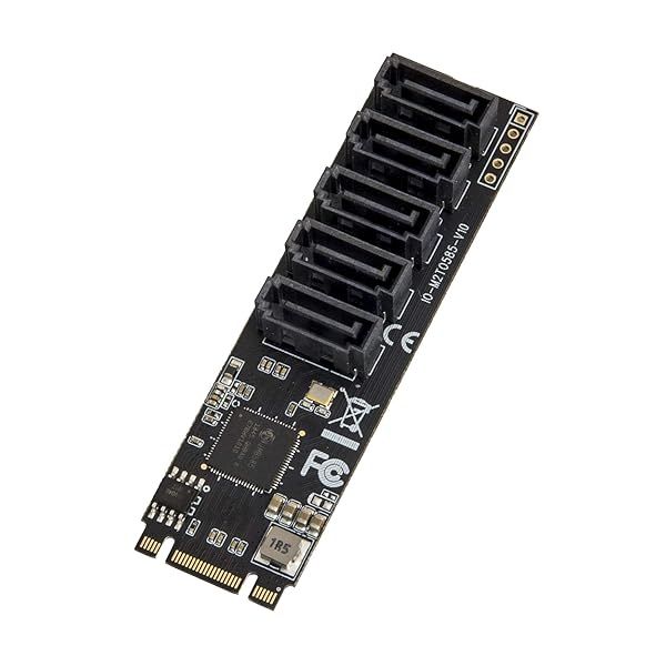 IO CREST 5 Port Non-RAID SATA III M.2 B+M Key Adapter Card for SSD/HDD - JMB585 Chipset for Desktop PC