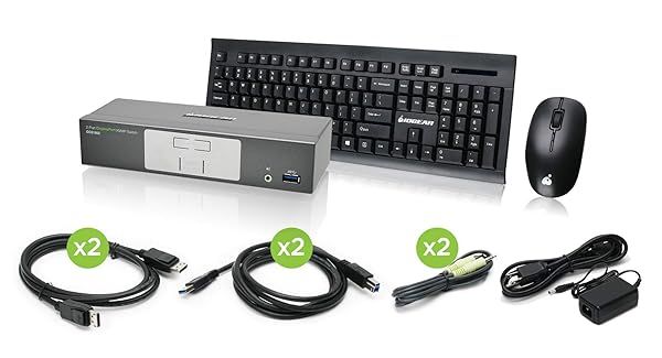 IOGEAR 2-Port 4K UHD DisplayPort KVM with Wireless Keyboard Mouse and Full Cable Set GCS1902-KM TAA Compliant