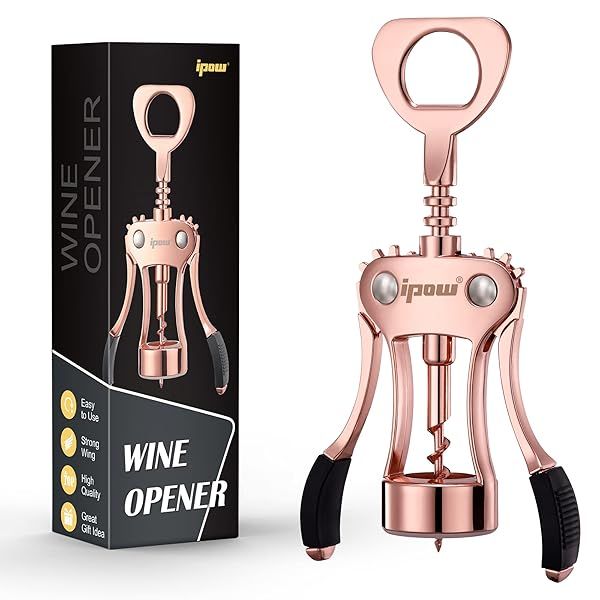 IPOW Wine Opener, Zinc Alloy Wine Bottle Opener, Wing Corkscrew Heavy Duty, Manual Multifunctional Cork Screw for Waiter,Rose Gold