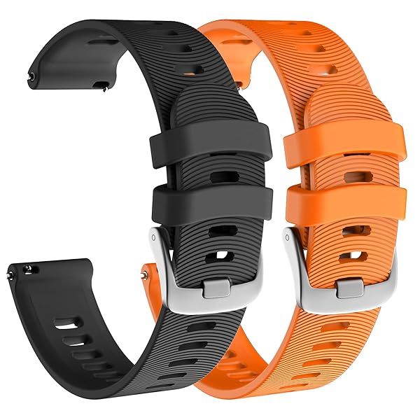 ISABAKE Soft Silicone Watch Band for Garmin Forerunner 245 645 Vivoactive 3 Venu Sq Vivomove HR 20mm Replacement Wristbands Black Orange