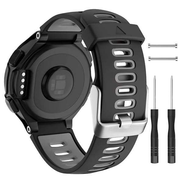 ISABAKE Soft Silicone Watch Band for Garmin Forerunner 735XT/230/220/235/620/630 & Approach S20/S5/S6 - Black Gray Replacement Strap