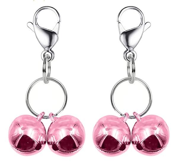 IVIA PET4 Cat Bell Dog Collar Charm Training Pendant Accessories 2 Pack Stainless Steel Dog Tag Clips Small Pink