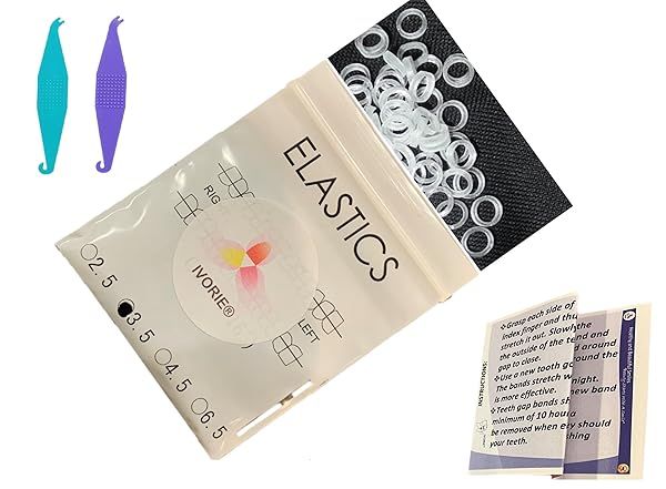 IVORIE Cosmetic Elastic Rubber Bands for Gap Alignment 60 Pack Clear X-Heavy 1/4 Inch for Effective Gap Closing