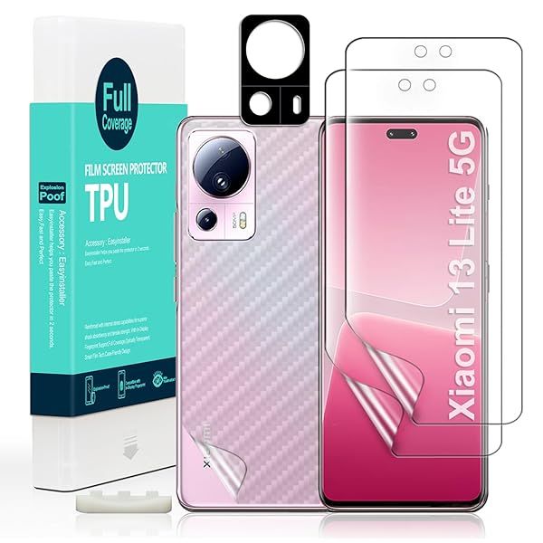 Ibywind Screen Protector for Xiaomi 13 Lite 5G(6.55") 2 Pack+1 Pack Camera Len Protector+1 Back Film,Flexible TPU Film,HD Clear,Case Friendly,Bubble