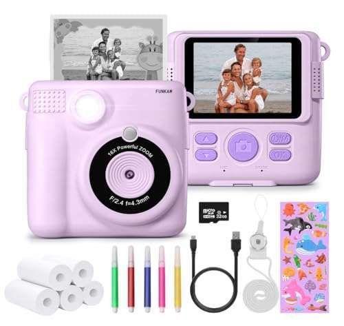 Instant Print Camera for Kids - 1080P HD, 32GB Card, Stickers & More - Perfect Gift for Ages 3-14 (Purple)