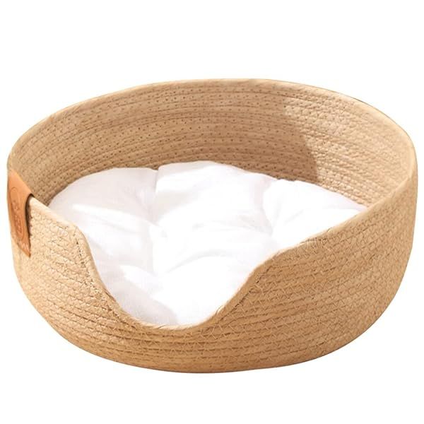 Ipetboom Woven Cat Bed Warm Cute Sleeping Nest Basket Soft Litter Mat Cushion for Pets to Sharpen Claws 13.4x5.1 Inches