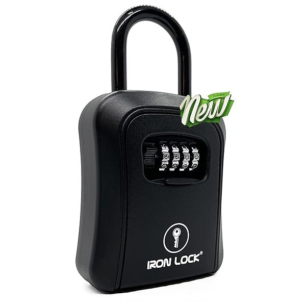 Iron Lock Key Lock Box Portable Waterproof 4 Digit Combination Removable Shackle Indoor Outdoor Holds 5 Spare Keys Wall Mounted