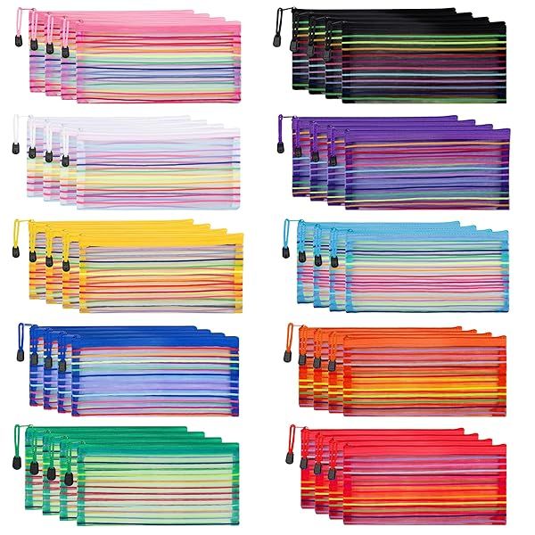 JARLINK 40 Pack Zipper Mesh Pouches - Colorful Storage for School, Office & Travel Accessories