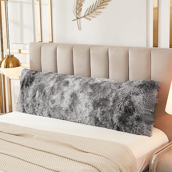 JAUXIO Faux Fur Fluffy Body Pillow Cover Luxury Shaggy Plush Decorative Body Pillowcase, Ultra Soft and Cozy Zipper Closure 21 x 54 Inches, Tie Dye