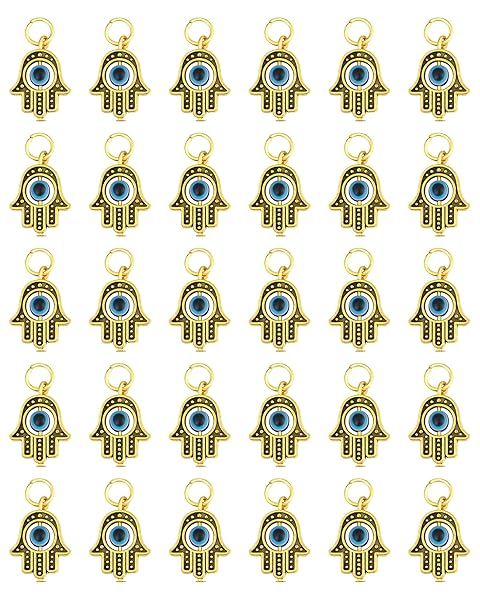 JIALEEY 30PCS Antique Golden Hamsa Hand and Evil Eye Charms for DIY Jewelry Making Necklace and Bracelet Findings