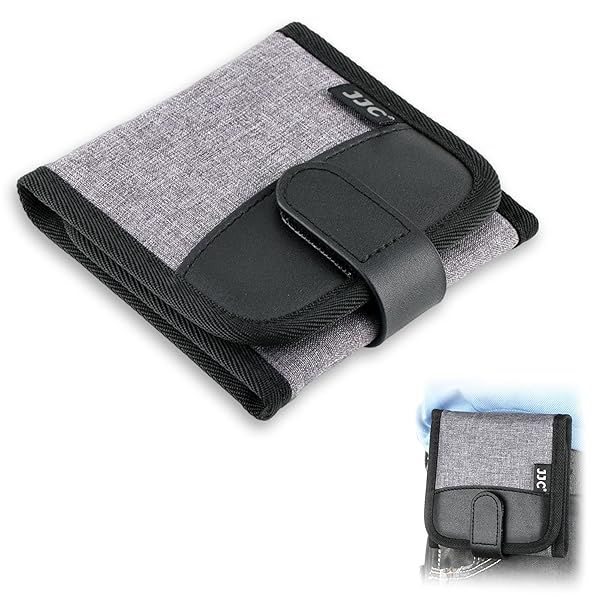 JJC Lens Filter Pouch Case for 82mm & Smaller Filters - 3-Pocket Wallet with Belt Loop Design