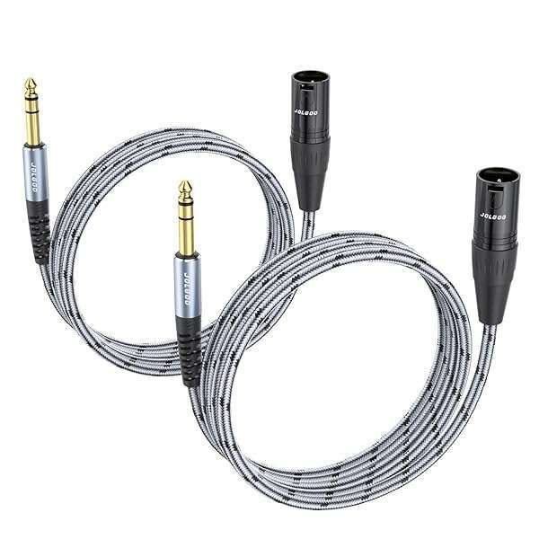 JOLGOO 1/4 Inch TRS to XLR Male Cable - 6.6ft Balanced Microphone Cable, 2 Pack for Clear Audio