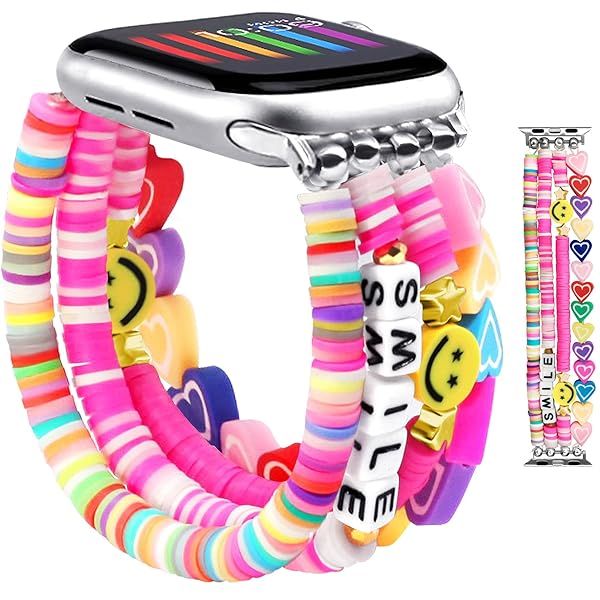 JR.DM Beaded Bracelet Compatible with Apple Watch 40mm 38mm 41mm 42mm Women Kids Girls Cute Fashion Preppy Stack Handmade Elastic Watch Strap for