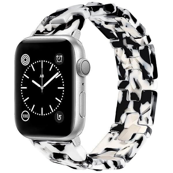 JR.DM Resin Stretchy Watch Band Women Compatible with Apple Watch Band 38mm 40mm 41mm Black and White Fancy Beaded Bracelet Light Watch Strap