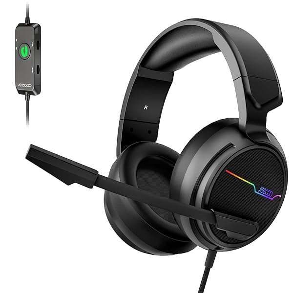 Jeecoo V20U USB Pro Gaming Headset: 7.1 Surround Sound, Noise Cancelling Mic & Memory Foam for PC & Laptop
