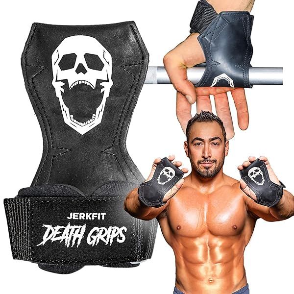 JerkFit Death Grips: Padded Lifting Straps for Deadlifts, Pull-Ups & Heavy Shrugs - Enhanced Grip & Palm Protection