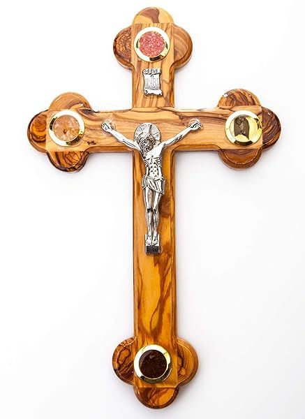 "Jerusalem Olive Wood 7" Cross & 14 Stations Crucifix - Authentic Holy Land Craftsmanship"