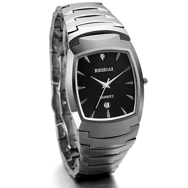 JewelryWe Men's Tungsten Carbide Bracelet Watch with Square Dial Quartz Perfect Gift for Him this Christmas
