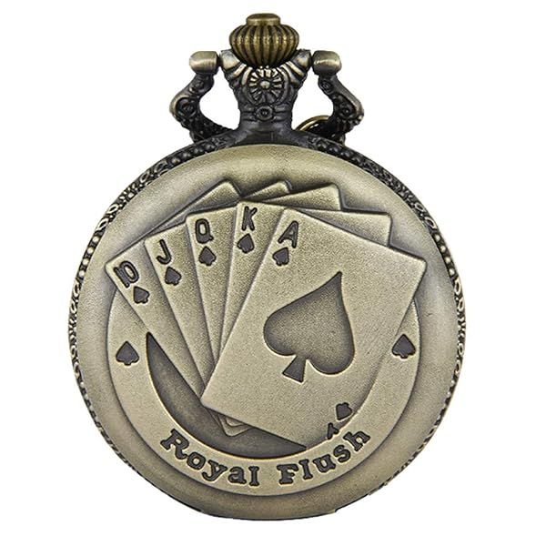 "Steampunk Royal Flush Poker Pocket Watch for Men & Women - Perfect Christmas Gift with 31.5" Chain"