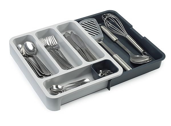 Joseph Joseph 85042 Expandable Cutlery Tray - Gray Drawer Organizer for Kitchen Storage