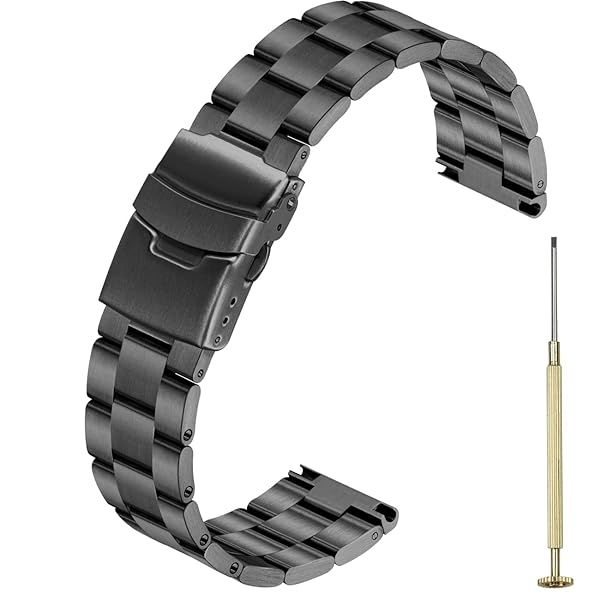Juntan Tapered Screw-in Watch Band Stainless Steel Brushed Watch Strap 20mm Metal Bracelet for Men Women Quick Release Replacement Wristband with
