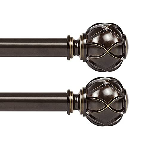 KAMANINA 1 Inch Telescoping Curtain Rods 28 to 48 Inches Antique Bronze 2 Pack with Netted Texture Finials for Windows 16 to 44 Inches