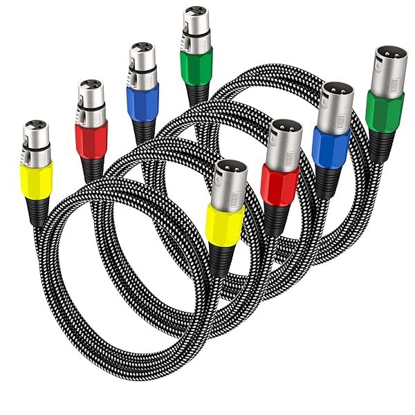 KINXIYU 20 FT XLR Cable 4 Pack Microphone Cable 3 Pin Nylon Braided Heavy Duty Male to Female Patch Cords Pure Copper Conductors