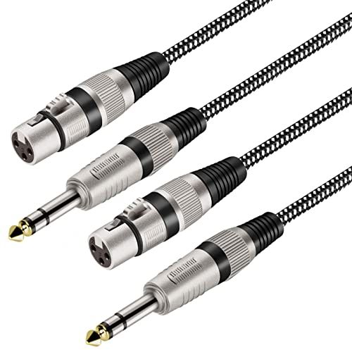 KINXIYU XLR Female to 1/4 Inch TRS Cables 3FT 2Pack Nylon Braided Balanced Mic Cord with Pure Copper Conductors