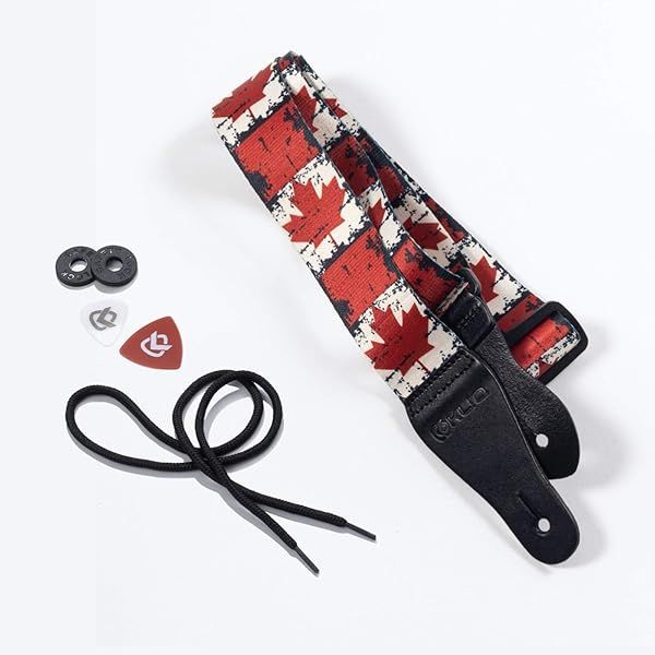 Shop KLIQ Vintage Woven Guitar Strap with Free Picks & Strap Locks - Maple Leaf Design for Acoustic & Electric Guitars