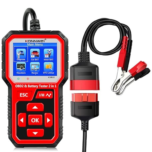 KONNWEI KW681 OBD2 Scanner and Car Battery Tester 2 in 1 Diagnostic Tool for Engine Code Reading and Alternator Load Testing