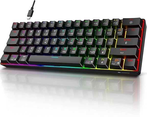 KOORUI 60% Gaming Keyboards, 61 Keys Wired Ultra-Compact Mechanical Keyboard 26 RGB Backlit with Red Switch Mini Keyboards for Windows MacOS Linux