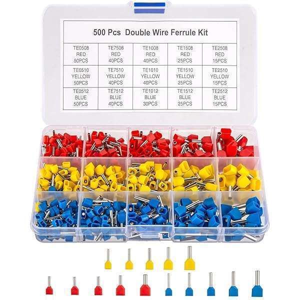 KOXXIAMOQ 500pcs Double Wire Ferrules Kit - Insulated Crimp Terminals for AWG 14-22 | Twin Ferrule Connectors