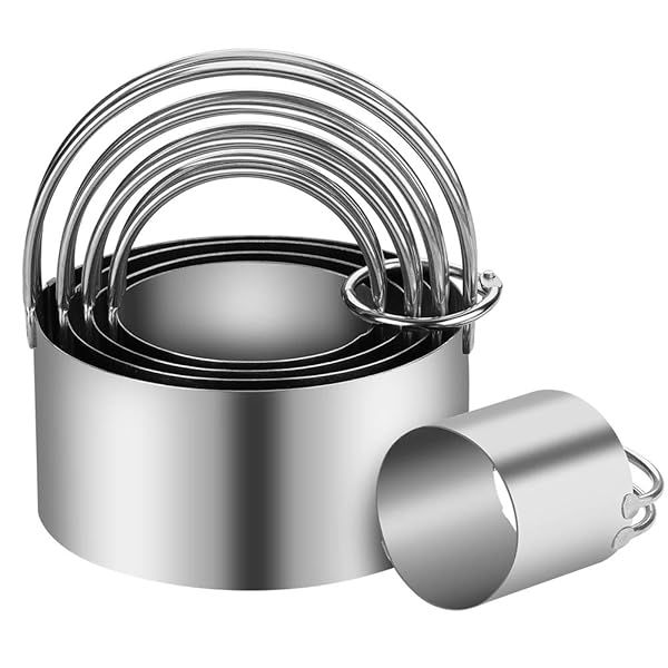 KSPOWWIN 5 Piece Stainless Steel Cookie Cutters Set with Handle Round Shape Biscuit Molds in Graduated Sizes