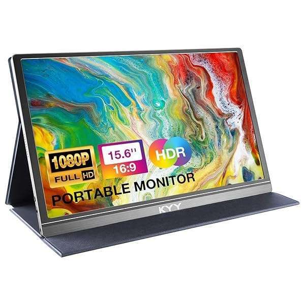 "KYY 15.6" Portable Monitor 1080P FHD - USB-C, HDMI, HDR IPS Gaming Display with Smart Cover & Speakers for Laptops, PCs, and Consoles"