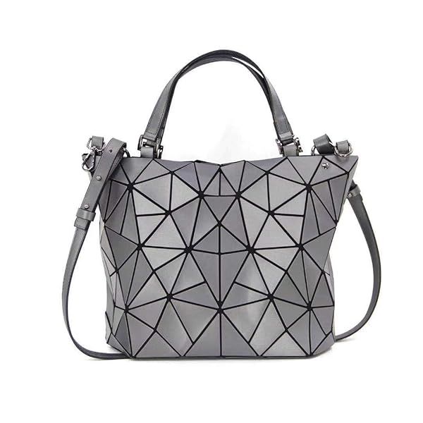 Shop Kbinter Geometric Luminous Handbags: Eco-Friendly Rainbow Holographic Purses in Silver - Large Size Available!