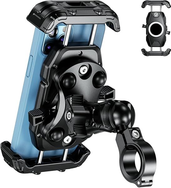 Kewig Motorcycle Phone Mount Holder with Vibration Dampener and Secure Lock, Anti-Shake Handlebar Cellphone Mount for Moto Bike Scooter ATV,